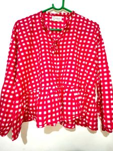 Chic Red &amp; White Checkered Peplum Top 40"-44"