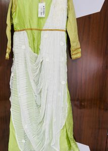 Girls' Festive Green & White Dress