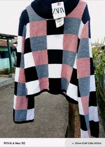 Zara Checkered Knit Sweater