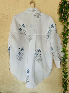 White Floral Print Button-Up Shirt