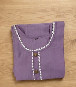 Elegant Purple Kurta with White Trim