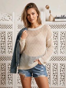 💝Cream Crochet Knit Sweater G