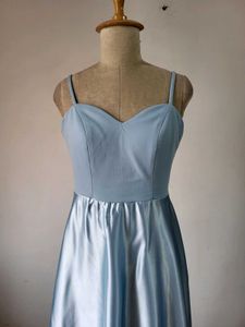 Elegant Light Blue Satin Maxi Dress