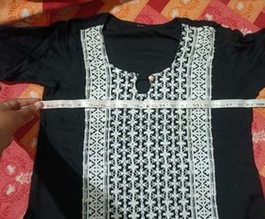 Elegant Black Kurta with White Embroidery