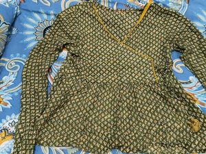 Green Printed Wrap Style Kurta
