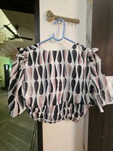 Patterned Tie-Neck Top