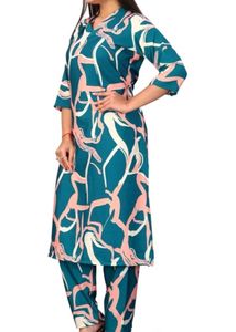 Teal Abstract Print Kurta Set
