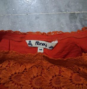 Orange Top with Lace Collar