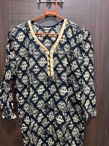 Printed Black & Beige Kurti 💛