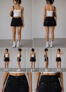 Sparkly Black Denim Mini Skirt