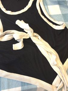 Black Ribbed Tank Top with White Trim