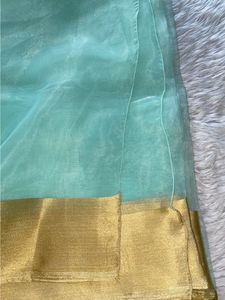 organza Green With Gold Border Saree