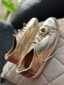 Stylish Metallic Gold Lace-Up Shoes