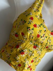 Yellow Floral Halter Neck Crop Top