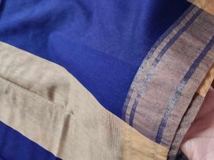 Handloom Cotton Blue Saree with Golden Border✨🔥
