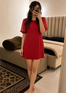 Chic Red Mini Dress with Puff Sleeves