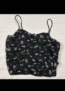 Black Floral Ruched Crop Top