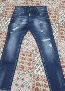 Stylish Distressed Blue Denim Jeans