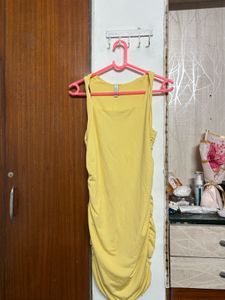 Yellow Ruched Bodycon Dress