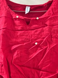 Chic Red Blouse with Pearl Details