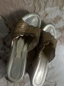 Gold Heels Slipper Party Wear