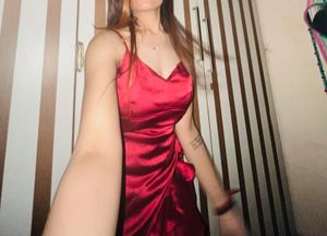 red satin party dress