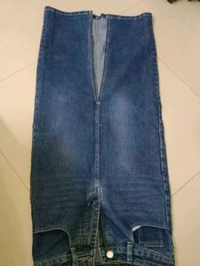 Denim Midi Skirt with Slit
