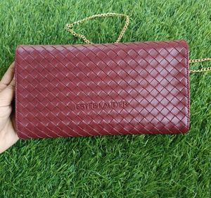 Estee lauder Burgundy Woven Chain Sling Bag