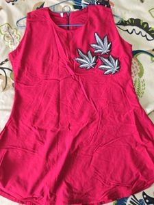 Hot Pink Tunic with Leaf Patches
