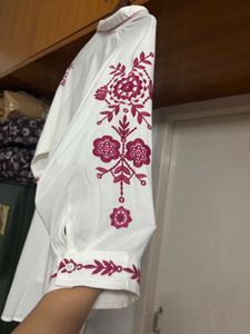 Like 🆕 “LOV” White Floral Embroidered Shirt style