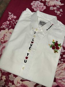 White Hand Embroidered "I Love You" Shirt