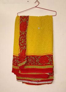 Vibrant Yellow Saree with Floral Border