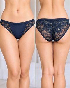 Women's Navy Blue Floral Lace Brief