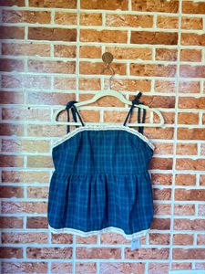 Cute Plaid Tank Top with Lace Trim