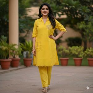 Elegant Yellow Embroidered cord set