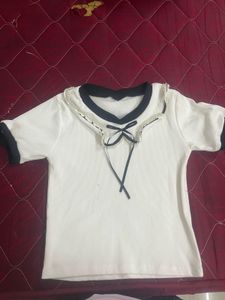 Cute Bow Neck White Top
