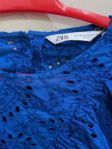Zara Blue Eyelet Ruffle Top