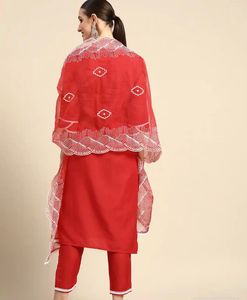 Sangria Women Red Kurta with Trousers &amp; Dupatta