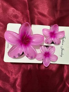 Cute Pink Flower Hair Clip Set