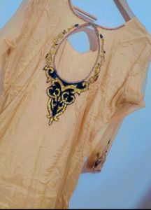 Cream Color Party Wear Kurta &amp; Dupatta For 36 Bust