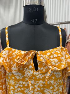 Yellow Floral Cold Shoulder Top