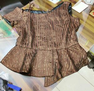 Sparkling Brown Assymetric Peplum Top