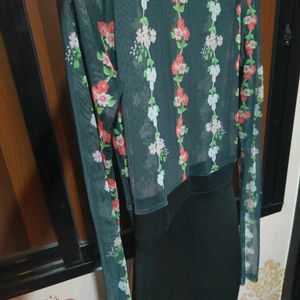 Sheer Floral Embellished Mock Neck Dress