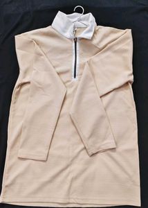 Light Yellow Polo Neck Zipper Top