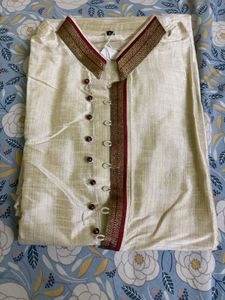 Men's Cream Kurta with Red Salwar