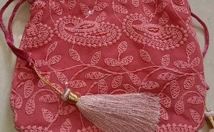 Embroidered potli  with Beaded Handle