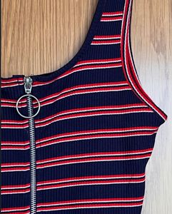 Striped Zip-Up Crop Tank