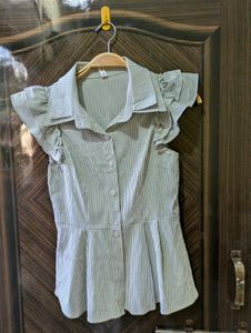 Striped Button-Up Peplum Top