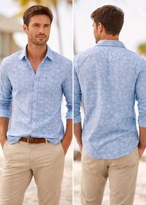 Men's Blue Printed Long Sleeve Shirt