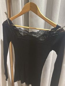 ZARA Elegant Black Lace Trim Top
